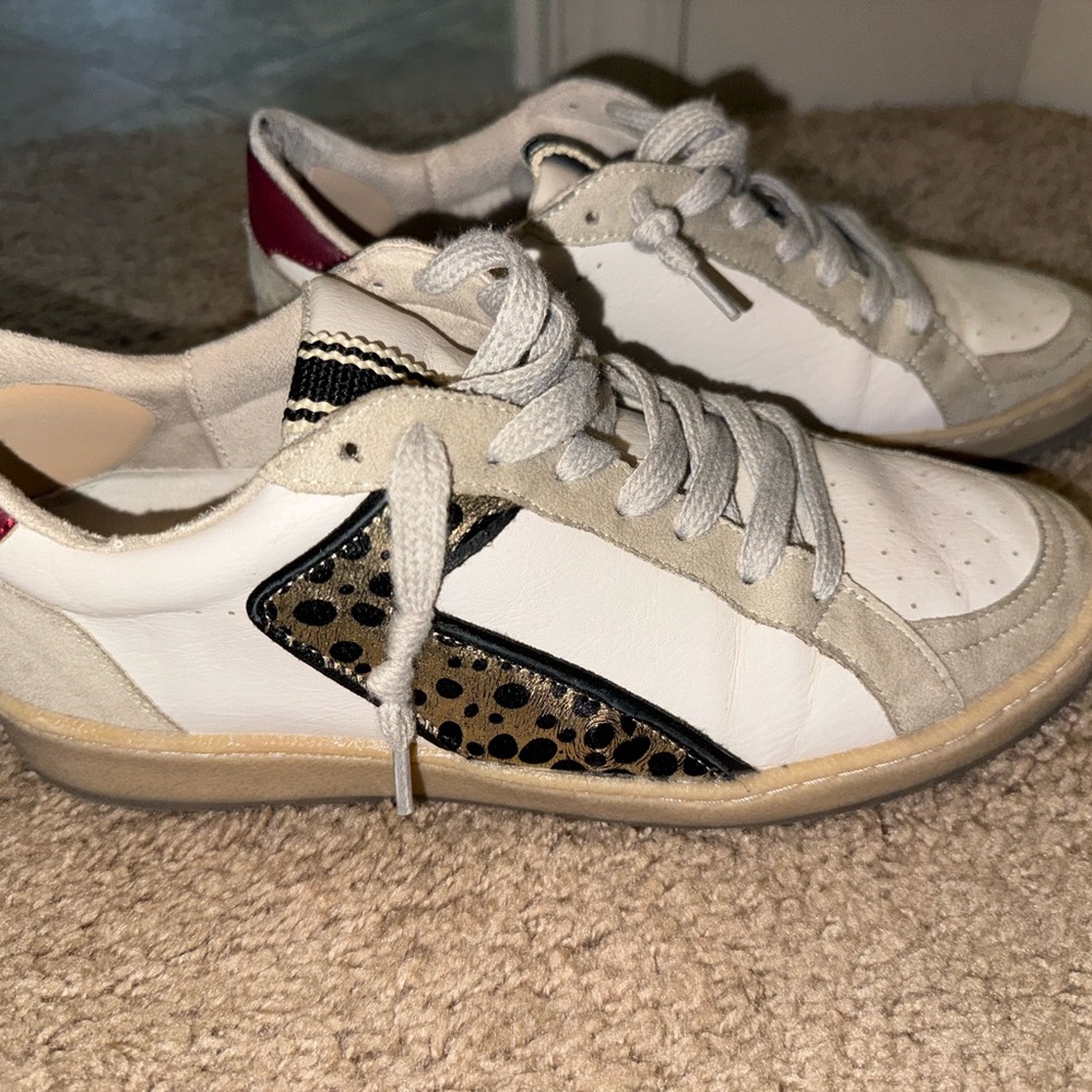 Stylish White and Black Sneakers with Leopard Print